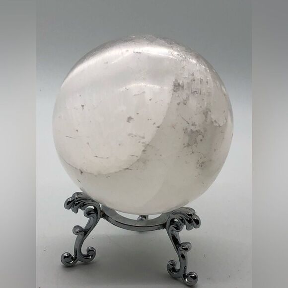 Crystal Selenite Ball, Polished Quartz Sphere on tripod stand - Picture 6 of 16